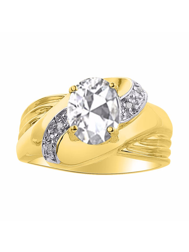 Rylos Ring with Oval 9X7MM Gemstone & Diamonds - Classic Design Gem Jewelry for Women in Yellow Gold Plated Silver, Available in Sizes 5-10