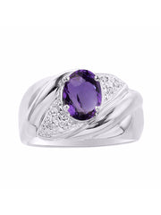 Rylos Ring with Oval 8X6MM Gemstone & Diamonds - Classic Design Gem Jewelry for Women in Sterling Silver, Available in Sizes 5-10