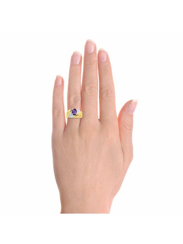 Rylos Ring with Oval 8X6MM Gemstone & Diamonds - Classic Design Gem Jewelry for Women in Yellow Gold Plated Silver, Available in Sizes 5-10