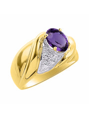 Rylos Ring with Oval 8X6MM Gemstone & Diamonds - Classic Design Gem Jewelry for Women in Yellow Gold Plated Silver, Available in Sizes 5-10