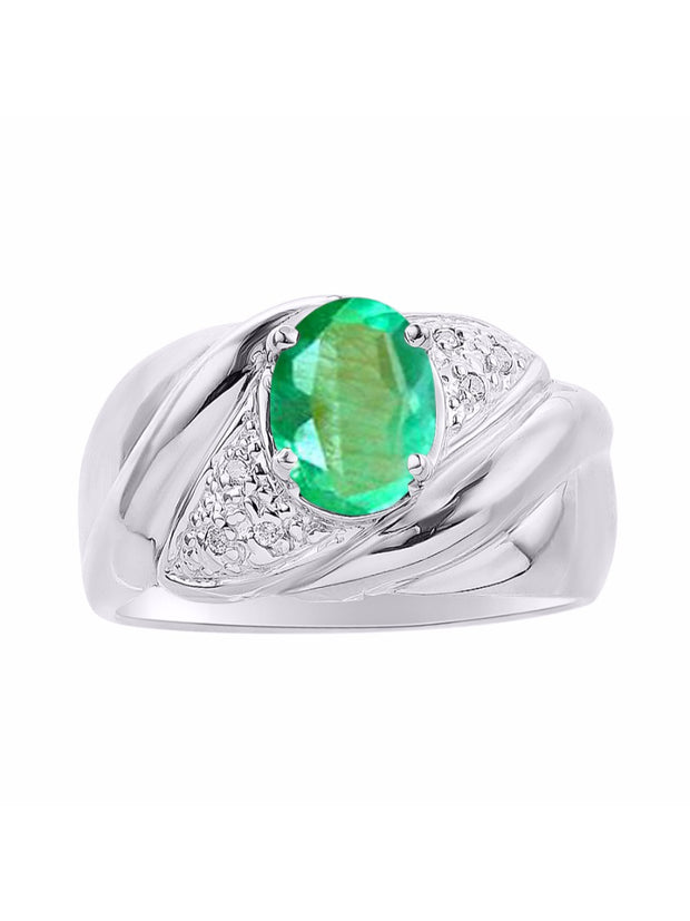 Rylos Ring with Oval 8X6MM Gemstone & Diamonds - Classic Design Gem Jewelry for Women in Sterling Silver, Available in Sizes 5-10