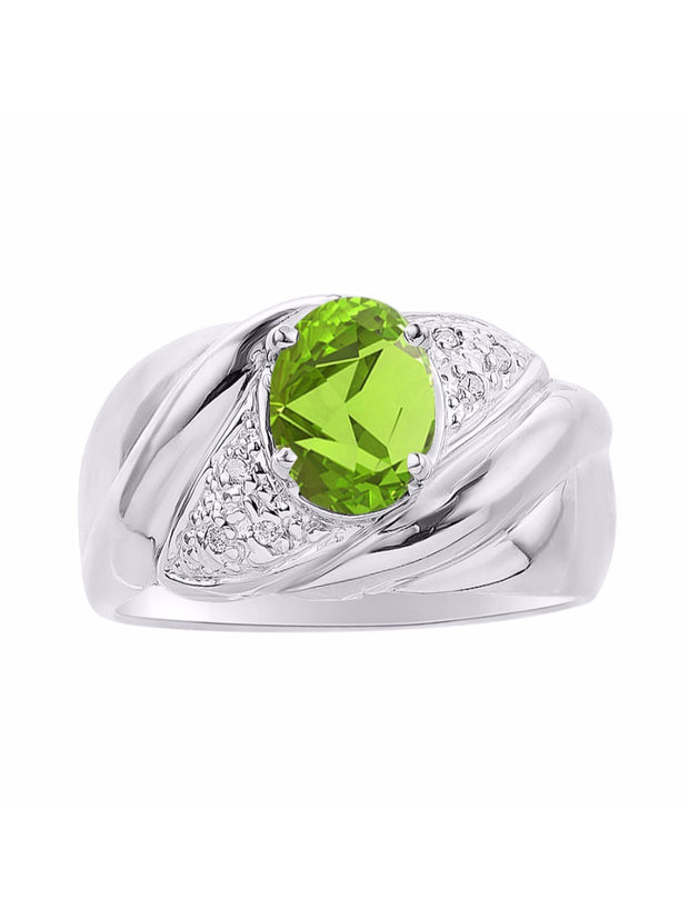 Rylos Ring with Oval 8X6MM Gemstone & Diamonds - Classic Design Gem Jewelry for Women in Sterling Silver, Available in Sizes 5-10