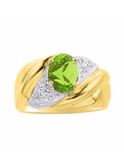 Rylos Ring with Oval 8X6MM Gemstone & Diamonds - Classic Design Gem Jewelry for Women in Yellow Gold Plated Silver, Available in Sizes 5-10