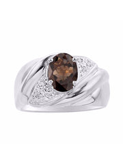 Rylos Ring with Oval 8X6MM Gemstone & Diamonds - Classic Design Gem Jewelry for Women in Sterling Silver, Available in Sizes 5-10