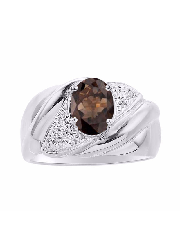 Rylos Ring with Oval 8X6MM Gemstone & Diamonds - Classic Design Gem Jewelry for Women in Sterling Silver, Available in Sizes 5-10