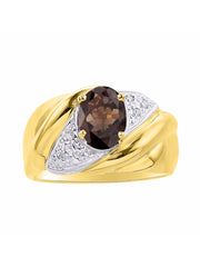 Rylos Ring with Oval 8X6MM Gemstone & Diamonds - Classic Design Gem Jewelry for Women in Yellow Gold Plated Silver, Available in Sizes 5-10