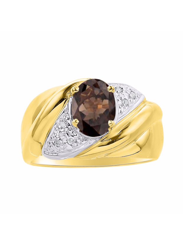 Rylos Ring with Oval 8X6MM Gemstone & Diamonds - Classic Design Gem Jewelry for Women in Yellow Gold Plated Silver, Available in Sizes 5-10