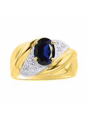 Rylos Ring with Oval 8X6MM Gemstone & Diamonds - Classic Design Gem Jewelry for Women in Yellow Gold Plated Silver, Available in Sizes 5-10