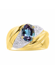 Rylos Ring with Oval 8X6MM Gemstone & Diamonds - Classic Design Gem Jewelry for Women in Yellow Gold Plated Silver, Available in Sizes 5-10