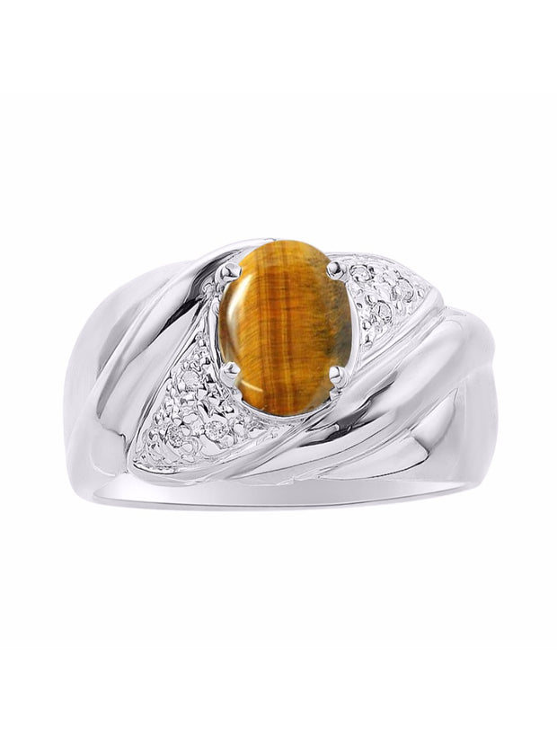 Rylos Ring with Oval 8X6MM Gemstone & Diamonds - Classic Design Gem Jewelry for Women in Sterling Silver, Available in Sizes 5-10