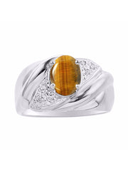 Rylos 14K White Gold Ring with Oval 8X6MM Gemstone & Diamonds - Classic Design Color Stone Jewelry for Women in Gold, Sizes 5-10