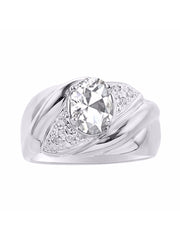 Rylos 14K White Gold Ring with Oval 8X6MM Gemstone & Diamonds - Classic Design Color Stone Jewelry for Women in Gold, Sizes 5-10