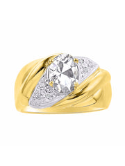 Rylos Ring with Oval 8X6MM Gemstone & Diamonds - Classic Design Gem Jewelry for Women in Yellow Gold Plated Silver, Available in Sizes 5-10