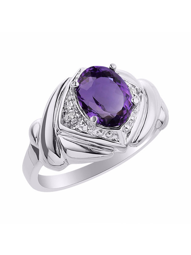 Rylos Hugs & Kisses XOXO Ring with 9X7MM Gemstone & Diamonds - Expressive Color Stone Jewelry for Women in Sterling Silver, Sizes 5-13