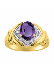 Rylos Hugs & Kisses XOXO Ring with 9X7MM Gemstone & Diamonds - Expressive Color Stone Jewelry for Women in Yellow Gold Plated Silver, Sizes 5-13