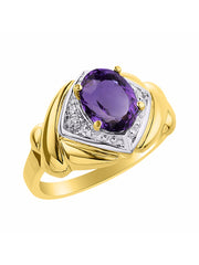 Rylos 14K Yellow Gold XOXO Hugs & Kisses Ring with 9X7MM Gemstone & Diamonds - Expressive Color Stone Jewelry for Women in Sizes 5-10