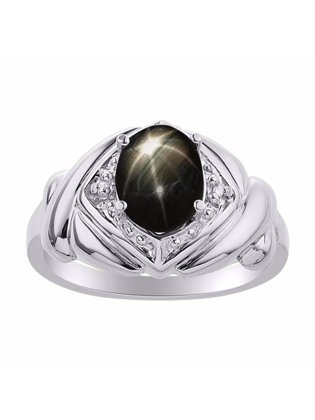 Rylos 14K White Gold XOXO Hugs & Kisses Ring with 9X7MM Gemstone & Diamonds - Expressive Color Stone Jewelry for Women in Sizes 5-10