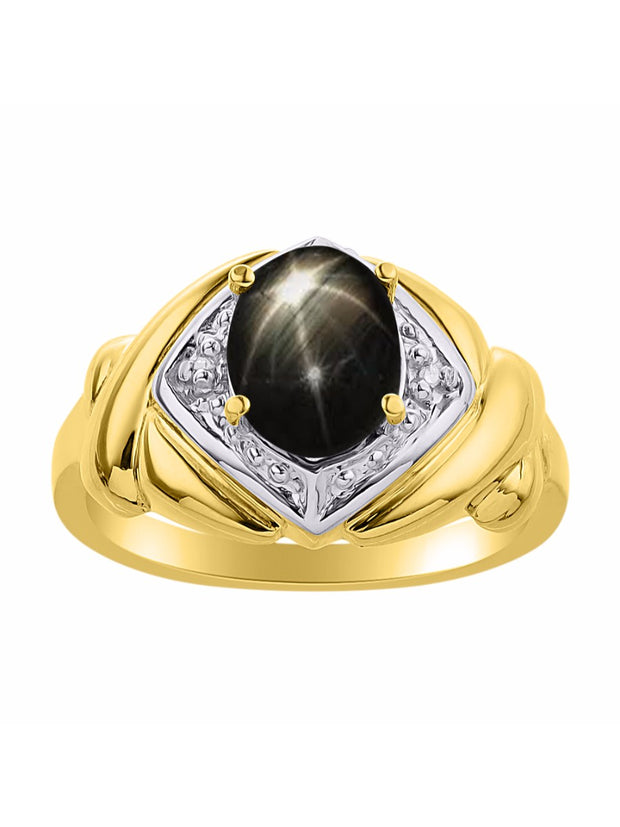 Rylos Hugs & Kisses XOXO Ring with 9X7MM Gemstone & Diamonds - Expressive Color Stone Jewelry for Women in Yellow Gold Plated Silver, Sizes 5-13