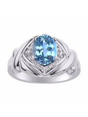 Rylos Hugs & Kisses XOXO Ring with 9X7MM Gemstone & Diamonds - Expressive Color Stone Jewelry for Women in Sterling Silver, Sizes 5-13