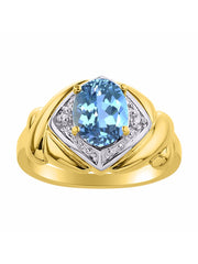 Rylos Hugs & Kisses XOXO Ring with 9X7MM Gemstone & Diamonds - Expressive Color Stone Jewelry for Women in Yellow Gold Plated Silver, Sizes 5-13