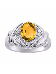 Rylos 14K White Gold XOXO Hugs & Kisses Ring with 9X7MM Gemstone & Diamonds - Expressive Color Stone Jewelry for Women in Sizes 5-10