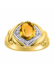 Rylos Hugs & Kisses XOXO Ring with 9X7MM Gemstone & Diamonds - Expressive Color Stone Jewelry for Women in Yellow Gold Plated Silver, Sizes 5-13