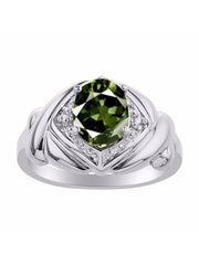 Rylos Hugs & Kisses XOXO Ring with 9X7MM Gemstone & Diamonds - Expressive Color Stone Jewelry for Women in Sterling Silver, Sizes 5-13