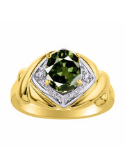 Rylos Hugs & Kisses XOXO Ring with 9X7MM Gemstone & Diamonds - Expressive Color Stone Jewelry for Women in Yellow Gold Plated Silver, Sizes 5-13