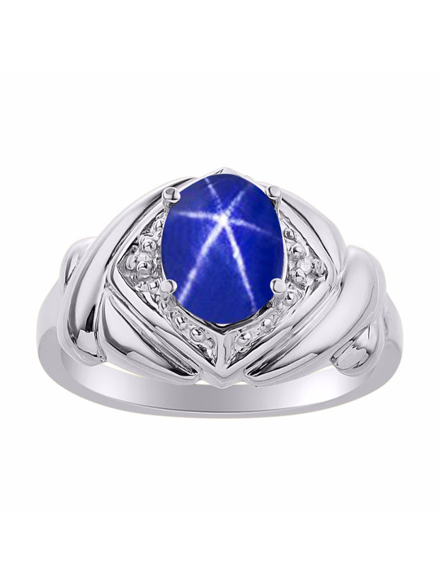 Rylos 14K White Gold XOXO Hugs & Kisses Ring with 9X7MM Gemstone & Diamonds - Expressive Color Stone Jewelry for Women in Sizes 5-10