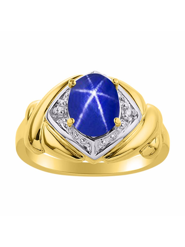 Rylos 14K Yellow Gold XOXO Hugs & Kisses Ring with 9X7MM Gemstone & Diamonds - Expressive Color Stone Jewelry for Women in Sizes 5-10