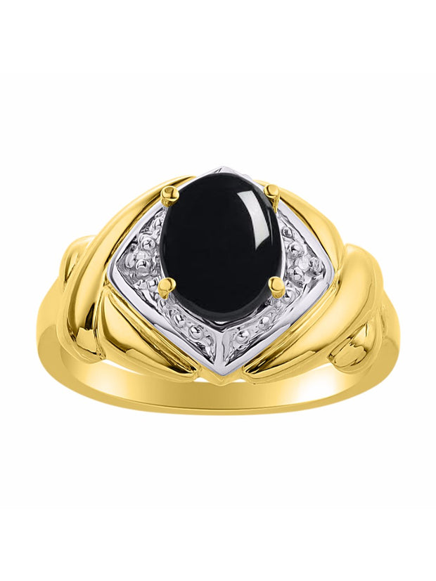 Rylos Hugs & Kisses XOXO Ring with 9X7MM Gemstone & Diamonds - Expressive Color Stone Jewelry for Women in Yellow Gold Plated Silver, Sizes 5-13