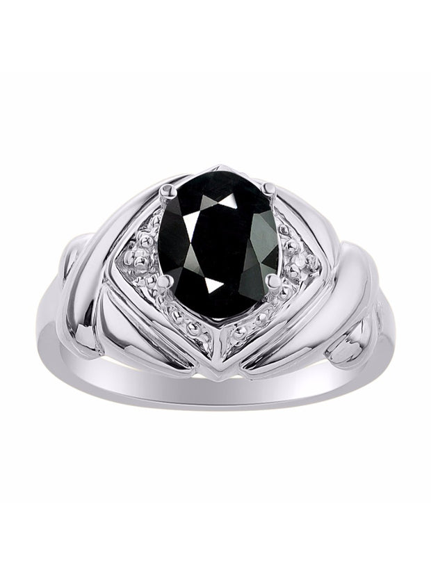 Rylos 14K White Gold XOXO Hugs & Kisses Ring with 9X7MM Gemstone & Diamonds - Expressive Color Stone Jewelry for Women in Sizes 5-10