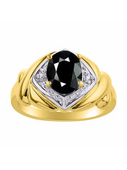 Rylos Hugs & Kisses XOXO Ring with 9X7MM Gemstone & Diamonds - Expressive Color Stone Jewelry for Women in Yellow Gold Plated Silver, Sizes 5-13