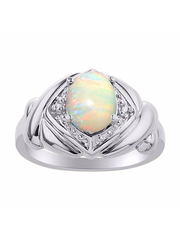 Rylos 14K White Gold XOXO Hugs & Kisses Ring with 9X7MM Gemstone & Diamonds - Expressive Color Stone Jewelry for Women in Sizes 5-10