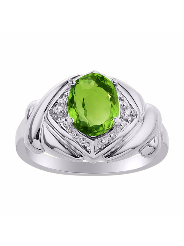 Rylos 14K White Gold XOXO Hugs & Kisses Ring with 9X7MM Gemstone & Diamonds - Expressive Color Stone Jewelry for Women in Sizes 5-10