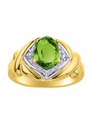 Rylos Hugs & Kisses XOXO Ring with 9X7MM Gemstone & Diamonds - Expressive Color Stone Jewelry for Women in Yellow Gold Plated Silver, Sizes 5-13