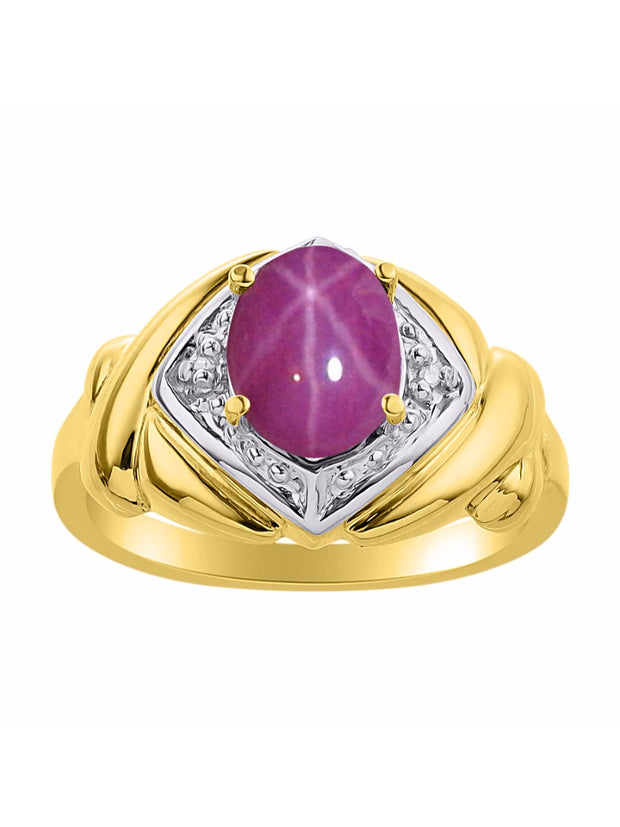 Rylos Hugs & Kisses XOXO Ring with 9X7MM Gemstone & Diamonds - Expressive Color Stone Jewelry for Women in Yellow Gold Plated Silver, Sizes 5-13