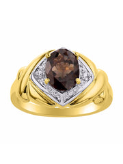 Rylos Hugs & Kisses XOXO Ring with 9X7MM Gemstone & Diamonds - Expressive Color Stone Jewelry for Women in Yellow Gold Plated Silver, Sizes 5-13