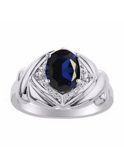 Rylos 14K White Gold XOXO Hugs & Kisses Ring with 9X7MM Gemstone & Diamonds - Expressive Color Stone Jewelry for Women in Sizes 5-10