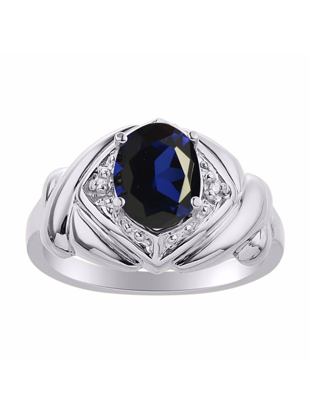 Rylos 14K White Gold XOXO Hugs & Kisses Ring with 9X7MM Gemstone & Diamonds - Expressive Color Stone Jewelry for Women in Sizes 5-10