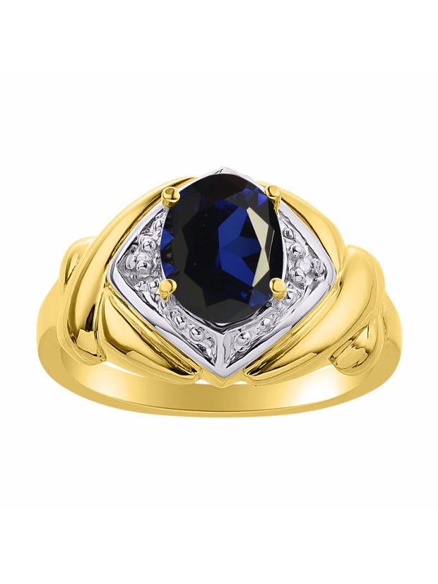 Rylos Hugs & Kisses XOXO Ring with 9X7MM Gemstone & Diamonds - Expressive Color Stone Jewelry for Women in Yellow Gold Plated Silver, Sizes 5-13