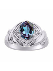 Rylos 14K White Gold XOXO Hugs & Kisses Ring with 9X7MM Gemstone & Diamonds - Expressive Color Stone Jewelry for Women in Sizes 5-10