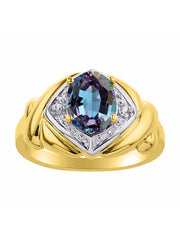 Rylos Hugs & Kisses XOXO Ring with 9X7MM Gemstone & Diamonds - Expressive Color Stone Jewelry for Women in Yellow Gold Plated Silver, Sizes 5-13