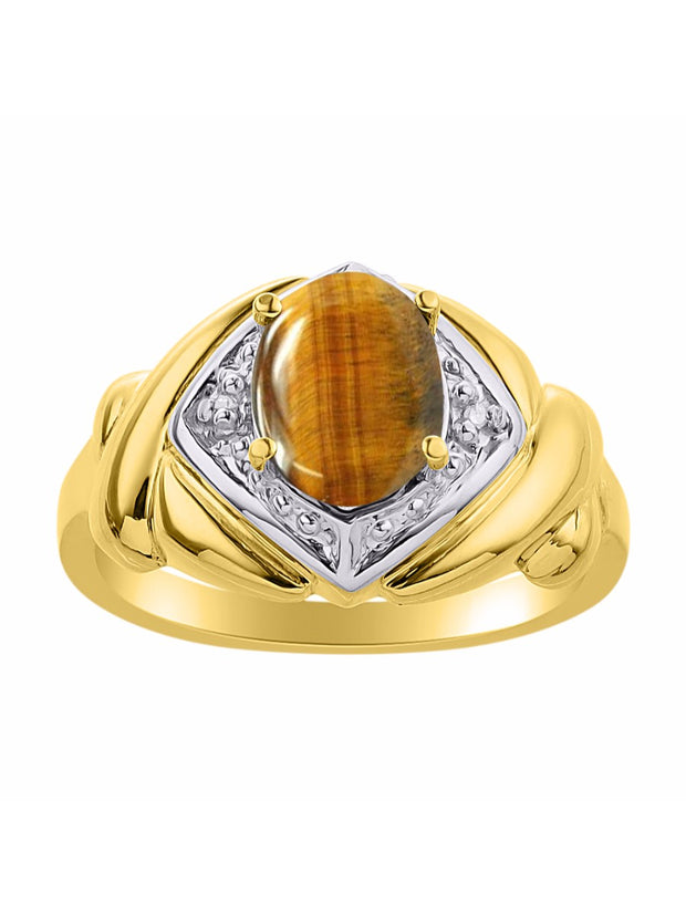 Rylos Hugs & Kisses XOXO Ring with 9X7MM Gemstone & Diamonds - Expressive Color Stone Jewelry for Women in Yellow Gold Plated Silver, Sizes 5-13