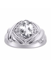 Rylos 14K White Gold XOXO Hugs & Kisses Ring with 9X7MM Gemstone & Diamonds - Expressive Color Stone Jewelry for Women in Sizes 5-10