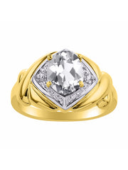 Rylos Hugs & Kisses XOXO Ring with 9X7MM Gemstone & Diamonds - Expressive Color Stone Jewelry for Women in Yellow Gold Plated Silver, Sizes 5-13