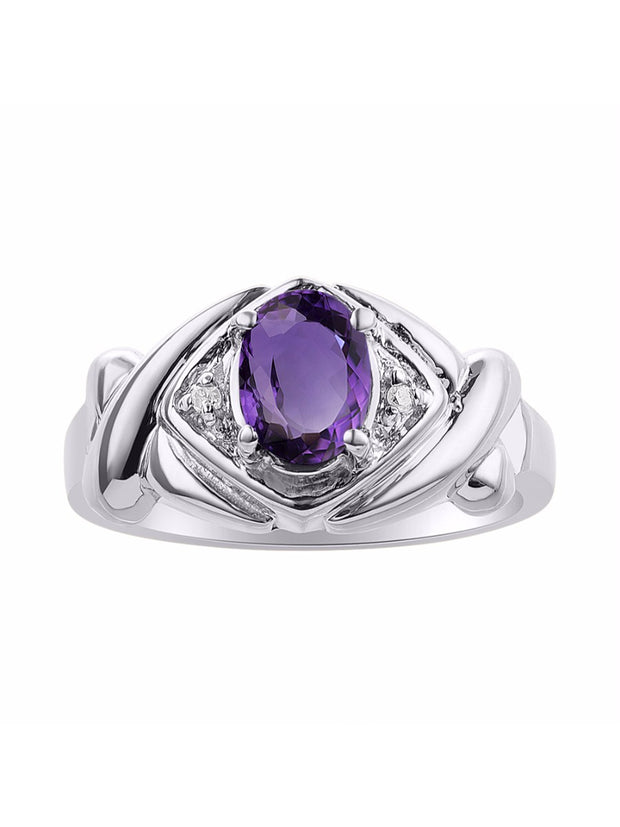 Rylos Hugs & Kisses XOXO Ring with 7X5MM Gemstone & Diamonds - Birthstone Jewelry for Women in Sterling Silver, Sizes 5-10