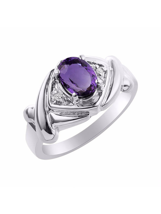 Rylos Hugs & Kisses XOXO Ring with 7X5MM Gemstone & Diamonds - Birthstone Jewelry for Women in Sterling Silver, Sizes 5-10