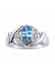 Rylos Hugs & Kisses XOXO Ring with 7X5MM Gemstone & Diamonds - Birthstone Jewelry for Women in Sterling Silver, Sizes 5-10