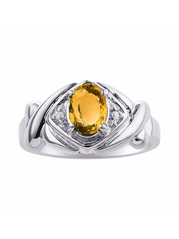 Rylos 14K White Gold XOXO Hugs & Kisses Ring with 7X5MM Gemstone & Diamonds - Birthstone Jewelry for Women in Gold, Sizes 5-10